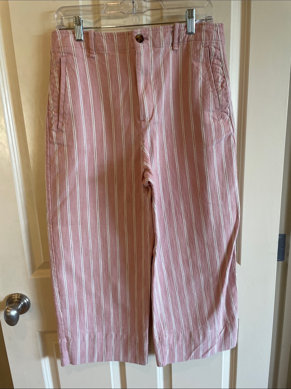 Banana Republic Pink and White Striped Cropped Wide-Leg Pants